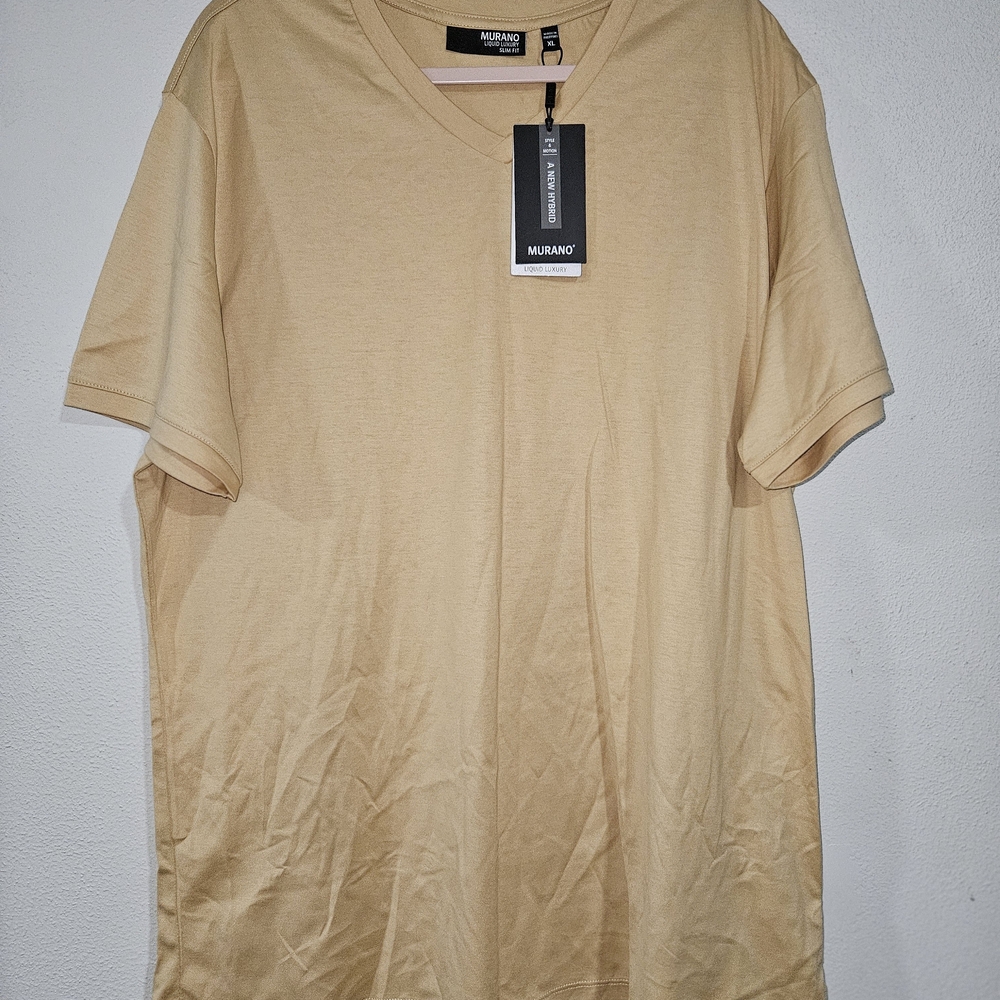 Murano Men's Tan V-Neck Shirt